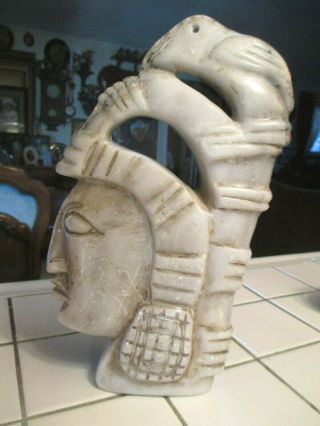 12 " Tall Antique Ancient Pre - Columbian Aztec Jade/soap Stone Head Bust Sculpture
