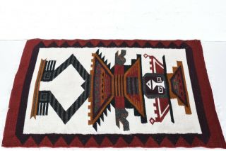 Vtg Navajo Indian Textile Yei Pictorial Rug Blanket Weaving Native American Rare