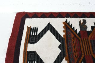 Vtg Navajo Indian Textile Yei Pictorial Rug Blanket Weaving Native American Rare 3