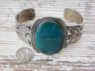 Vintage Pawn Old Harvey Era Sterling Silver Green Turquoise Cuff Bracelet