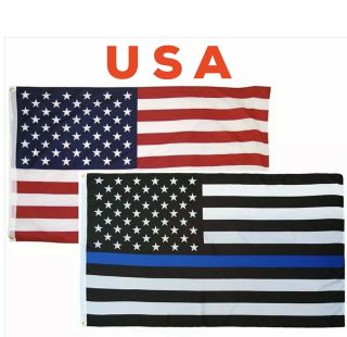 2 Pack 3x5 Ft Thin Blue Line Police Lives Matter & Usa American Flag W/grommets