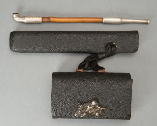 Sagemono Antique Japanese Tobacco Pouch & Kiseru Pipe,  Kiseru - Zutsu Samurai