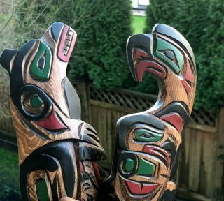 Northwest Coast Native Art Detailed 2 Plaques Eagle And Bear Carvings