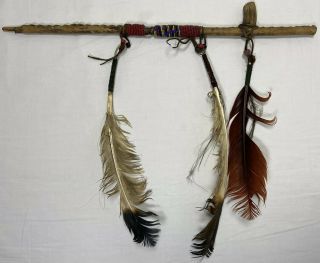 Native American Indian Peace Pipe,  Beaded,  Buckskin Deer Antler Bowl Vintage