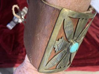 Old Hopi BRASS/Turquoise Ketoh Bowguard.  Bought from a dancer. 3