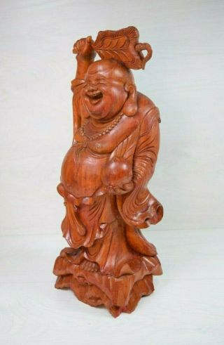 Antique Collectible Asian Big Carved Wood Wooden Buddha Figurine Statue 16 Inch