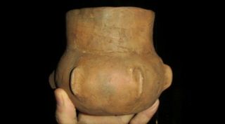 Ancient Native American Indian Pottery Caddo Ribbed Carinated Jar