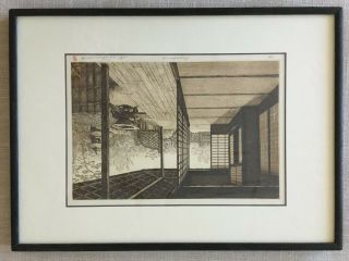 Japanese Hiroto Norikane Framed & Signed Etching Print Shoji Porch 1/200