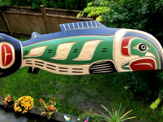 Northwest Coast Native Art Baker Salmon Green Carving Plaque