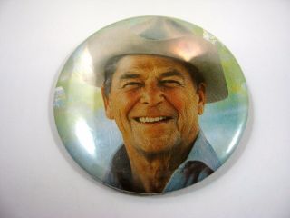Collectible Pin Button: Ronald Reagan Head Shot Cowboy Hat