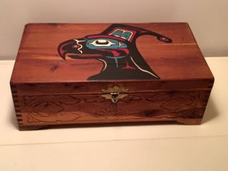 West Coast Art Norman G Campbell Cedar Trinket Box 1992 Hand Carved And Painted