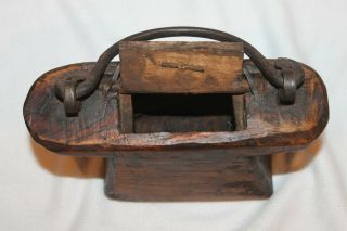Antique Primitive Hand Carved Wood Early 1800 ' s WAGON Grease Bucket 3