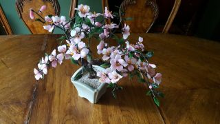 Vintage Japanese Glass Bonsai Cherry Blossom Tree