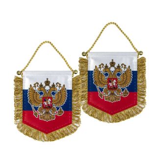 Russian Mini Pennant Banner With Eagle Coat Of Arms Flag - 4.  5 In X 3.  5 In