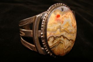 Hefty Navajo Crazy Lace Agate Cuff Bracelet In Sterling Silver 60 Grams 1 - 7/8 In