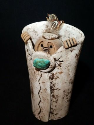 Lisa Lamonthe Native American Pueblo Blanket People Pottery Sculpture Turquoise