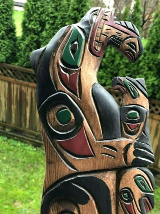Northwest Coast Native Art Detailed Bear Thunderbird Salmon Carving