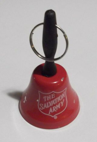 Vintage Miniature Tin Red Salvation Army Bell Ornament Key Chain Fob 1.  75 " H