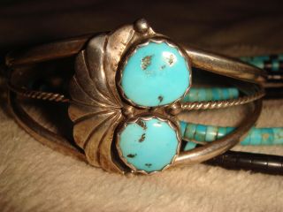 Vintage Old Pawn Navajo Sterling Silver 2 Stone Natural Turquoise Cuff Bracelet