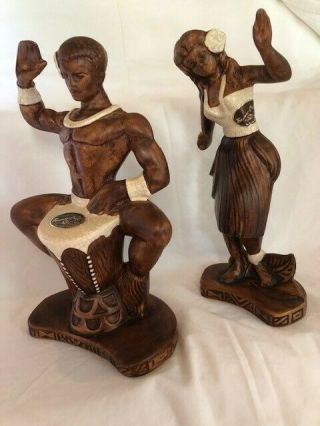 Vintage Figurines By Treasure Craft Maui,  Hawaii - Hawaiian Hula Dancer & Drummer