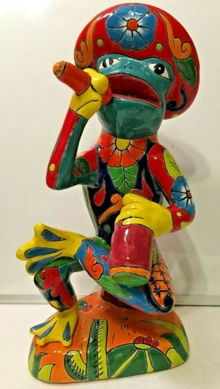 Talavera Animal Frog Cigar Tequila Sombrero Xl Mexican Pottery Figure Folk Art