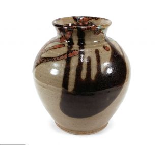 Vintage Japanese Hand Thrown Studio Art Pottery Vase Tenmoku Glaze Mashiko Japan