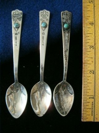3 Vintage Navajo Sterling Silver Spoons 4 1/4 " Demitasse Or Tea Size Spoons