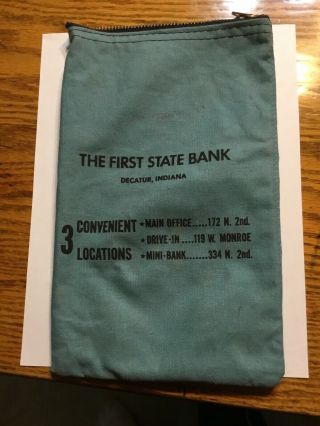 The First State Bank Of Decatur,  Indian Cloth Money Bag With 3 Locations On It