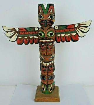 Dave Williams Native American Indian Totem With Wings Carving Vtg 12.  75 " Tall