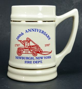 1997 Newburgh,  York Fire Dept.  200th Anniversary 5 5/8 " Mug Stein Firemen