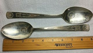C1920s Navajo Silver Serving Spoon Pair Hand Stamped Whirling Log & Arrow 120.  9g