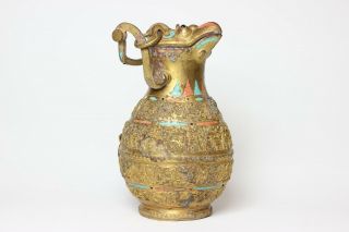 Chinese Gild Bronze Urn With Turquoise And Coral Inlay,  China