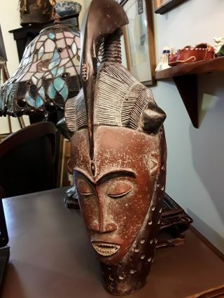 Old African Senufo Tribal Mask With Bird On Top Cote D’ivoire Or Mali