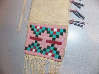 Antique Native American Indian Leather Beaded Pipe Bag Pattern 3