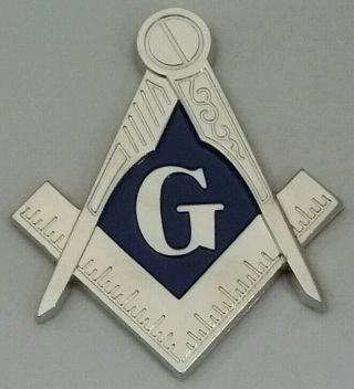 Freemason Masonic Square And Compass Mini Car Emblem Silver & Blue Tone