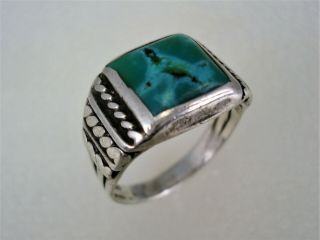 Early Navajo Hand Made Sterling Silver & Square Natural Turquoise Ring Sz 7