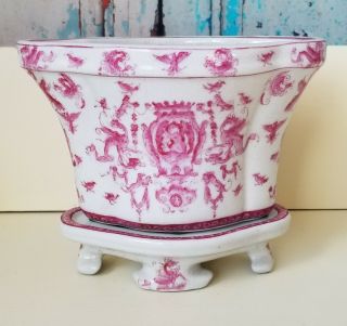 United Wilson 1897 Porcelain Pink And White Planter Jardineire Matching Stand