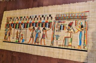 Xxxl Huge Signed Handmade Papyrus Egyptian Judgment Day Painting.  71 " X32 " Inches
