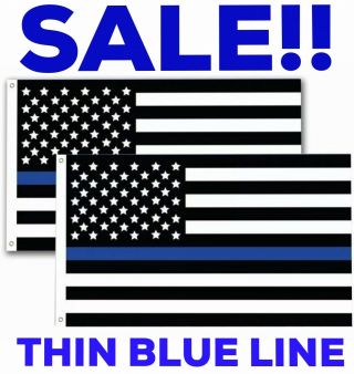 2 Pack Thin Blue Line American Flag 3x5 Stars & Stripes Support Police Law