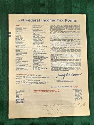 Vintage 1970 Irs Tax Forms Booklet 1040 Schedules Instructions Complete