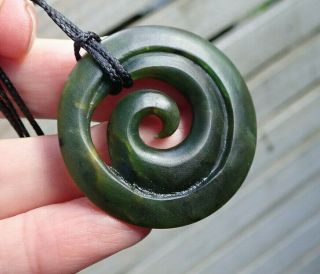 One Of Kind Nz Pounamu Greenstone Arahura Jade Maori Spiral Koru Necklace