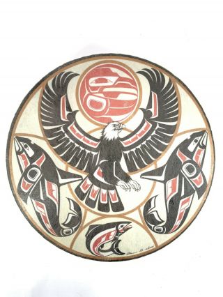 Vintage Clarence A Wells Haida Drum Canadian Native American Indian Art Eagle