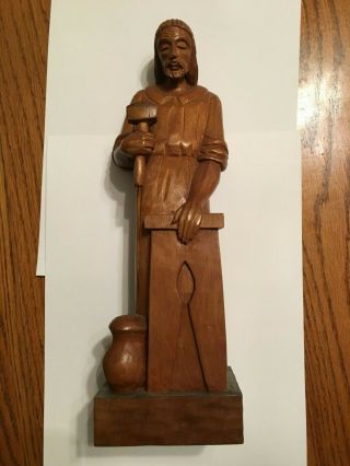 J.  Pinal Signed 12 " Wood Carving - Carpenter - Joseph/jesus