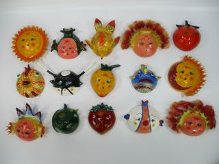 Set Of 15 Masks Coconut Shell Mexican Handmade Colorful Folk Art