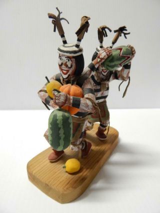 Twin Koshare Kachina Dolls Scene With A Load Of Fruit - By M.  Wood - Great Gift
