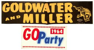 2 Different 1964 Barry Goldwater For President Stickers From Kansas City & L.  A.