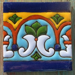 40 Talavera Mexican Pottery Tile 4 " X 4 " Santa Barbara Hi Relief Liner Border
