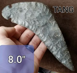 Huge 8.  0 " Side Notched Tang Arrowhead Spear Point Native Indian Artifact Flint