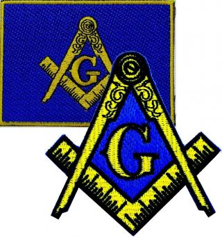 Set Masonic Embroidered Flag And Patch Iron - On Freemason Square Compass