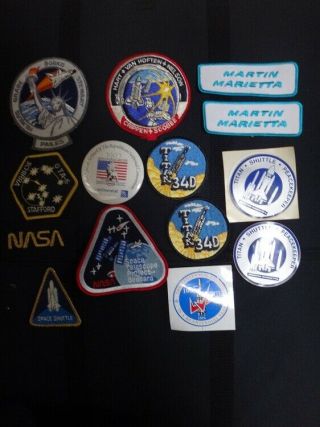 Nasa & Space Shuttle Patches & Decals & 1 Airline Badge - 14 Items